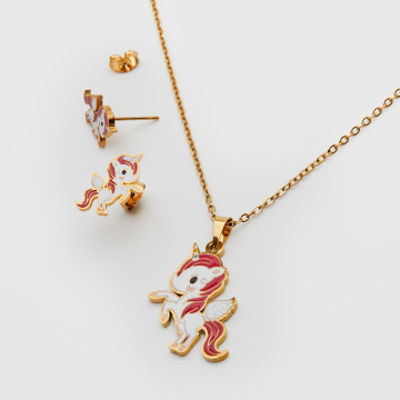 Zestaw dziecięcy naszyjnik z kolczykami ze stali chirurgicznej 4w kolorze złotym 5cm