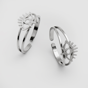 Pierścionek regulowany ze stali chirurgicznej z okiem proroka w kolorze srebrnym 20mm