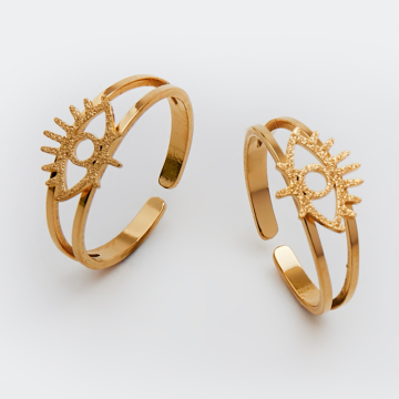 Pierścionek regulowany ze stali chirurgicznej z okiem proroka w kolorze złotym 20mm