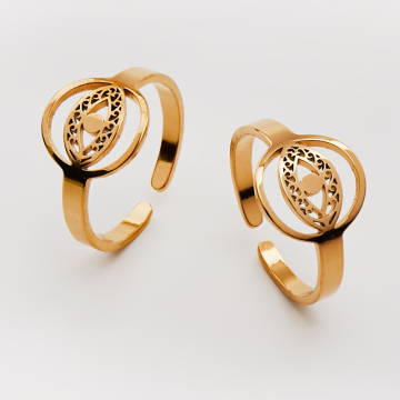 Pierścionek regulowany ze stali chirurgicznej z okiem proroka w kolorze złotym 20mm