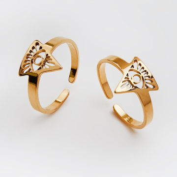 Pierścionek regulowany ze stali chirurgicznej z okiem proroka w kolorze złotym 20mm