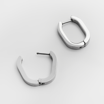 Kolczyki kajdanki ze stali szlachetnej owale w kolorze srebrnym 18x14mm