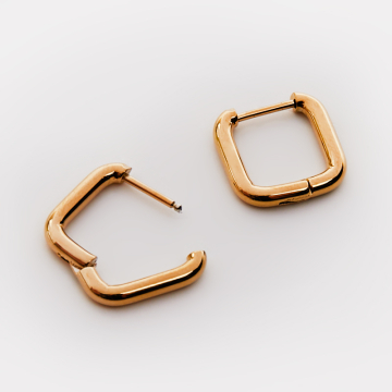 Kolczyki kajdanki ze stali szlachetnej kwadraty okrągłe w kolorze złotym 15,5-14,5mm