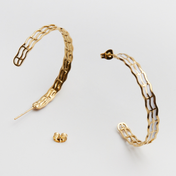 Kolczyki ze stali chirurgicznej koło ozdobne z białą emalią w kolorze złotym 40mm PVD