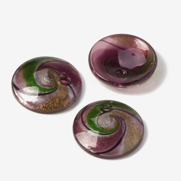 Zawieszka szkło weneckie kółko fioletowo-zielone 50mm