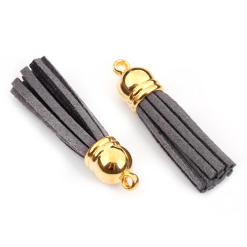 Chwost z rzemienia zamszowego w złotym okuciu szary 4cm Chwost z rzemienia zamszowego w złotym okuciu szary 4cm