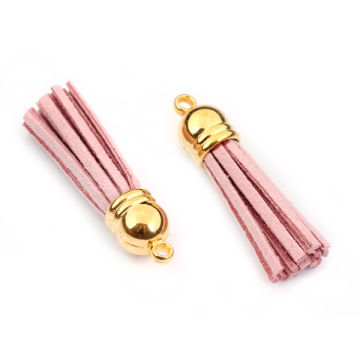 Chwost z rzemienia zamszowego w złotym okuciu brudny róż 4cm Chwost z rzemienia zamszowego w złotym okuciu brudny róż 4cm