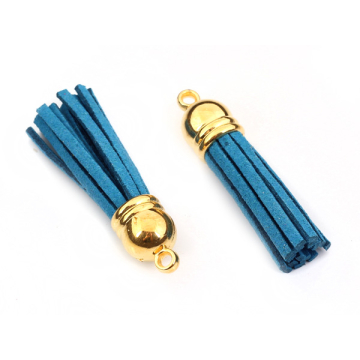 Chwost z rzemienia zamszowego w złotym okuciu morski 4cm Chwost z rzemienia zamszowego w złotym okuciu morski 4cm