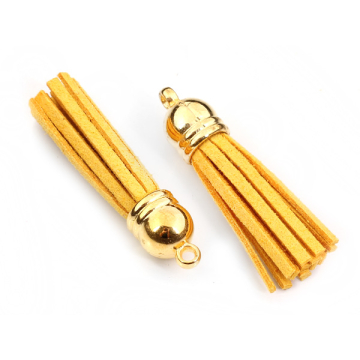 Chwost z rzemienia zamszowego w złotym okuciu żółty 4cm Chwost z rzemienia zamszowego w złotym okuciu żółty 4cm