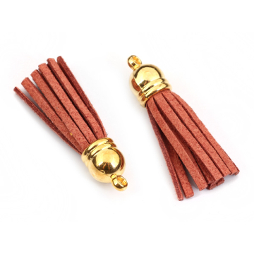 Chwost z rzemienia zamszowego w złotym okuciu orzechowy 4cm