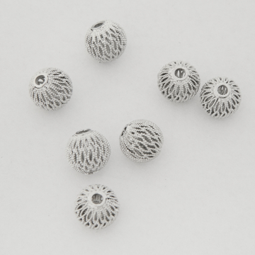 Kulki ażurowe z mosiądzu w kolorze srebrnym 10mm