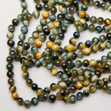 Tygrysie oko kulka gładka szaro-złota 8mm