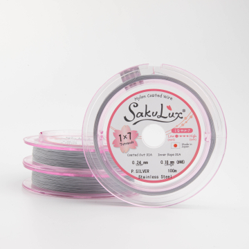 Miękka linka japońska siedmiostrunowa powlekana srebrna 0,24mm