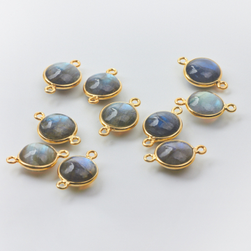 Łącznik labradoryt gładki krążek w okuciu AG925 pozłacany 10mm