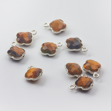 Zawieszka tygrysie oko koniczyna marokańska fasetowana w okuciu AG925 8mm