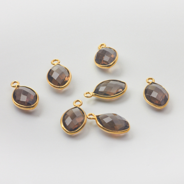 Zawieszka kryształ górski dymny wrzeciono w okuciu AG925 pozłacane 12x8mm