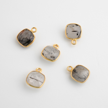 Kwarc z rutylem krążek fasetowany zawieszka w okuciu pozłacanym AG925  8mm