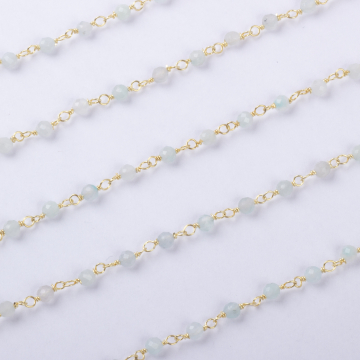 Srebrny łańcuch z amazonitem 3mm pozłacany AG925