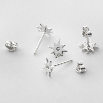 Kolczyki róża wiatrów z cyrkonią z barankami srebrny 8 mm