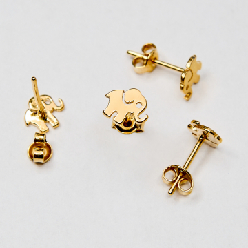 Srebne kolczyki sztyfty słoniki AG925 pozłacane 12mm