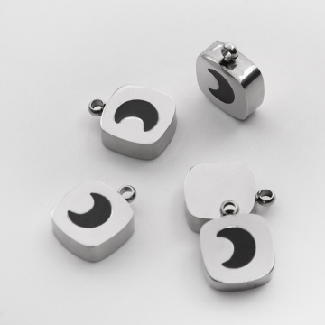 Emaliowana zawieszka ze stali chirurgicznej czarnym księżycem w kolorze srebrnym 11mm