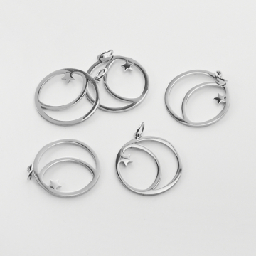 Zawieszka ze stali szlachetnej księżyc i gwiazdka w kółku do naszyjników w kolorze srebrnym 22mm