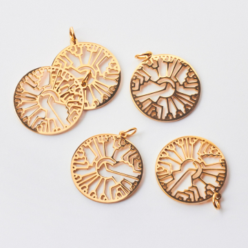 Zawieszka ze stali szlachetnej koło azteckie do naszyjników w kolorze złotym 22mm