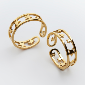 Obrączka regulowana ze stali chirurgicznej z gwiazdkami w kolorze złotym 20mm