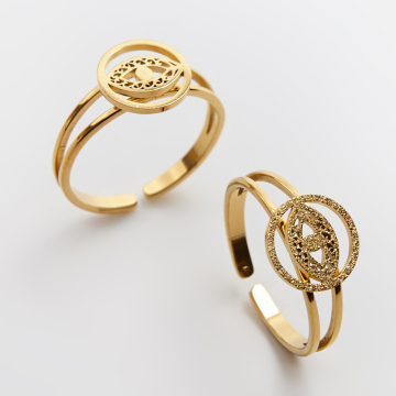 Pierścionek regulowany ze stali chirurgicznej z okiem proroka w kolorze złotym 20mm