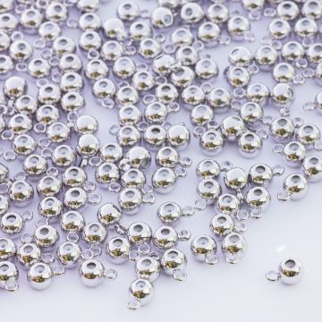 Zapięcie stoper z silikonem do cienkich sznureczków srebrne kulki z krawatką 6x4mm