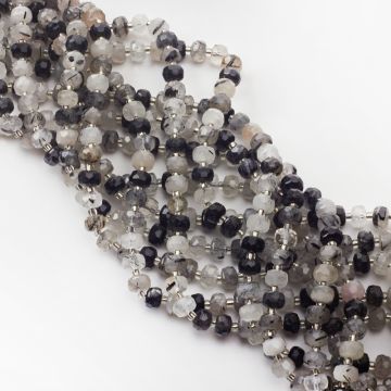 Kryształ górski z czarnym turmalinem oponka fasetowana 7x5mm