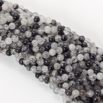 Kryształ górski z czarnym turmalinem kulka gładka 6mm