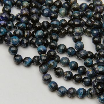 Tygrysie oko kulka fasetowana granatowa 8mm
