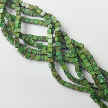 Jaspis cesarski kostka ciemna zieleń 6-6,5mm