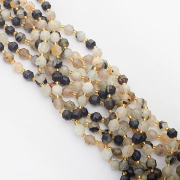 Kryształ górski z czarnym turmalinem baryłka fasetowana 8mm Kryształ górski z czarnym turmalinem baryłka fasetowana 8mm