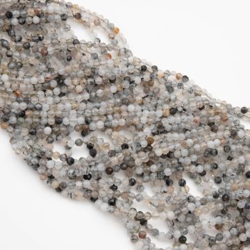 Kryształ górski z czarnym rutylem kulka fasetowana 3mm