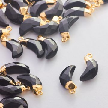 Onyks księżyc zawieszka fasetowana w okuciu 19mm