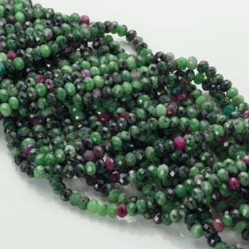 Zoisyt z rubinem oponka fasetowana zielona 4x6mm