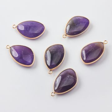 Ametyst zawieszka łezka nieregularna w okuciu 35mm