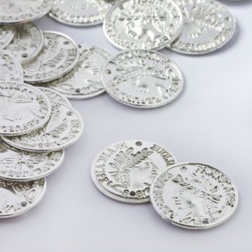 Łącznik metalowy moneta dwie dziurki 20mm