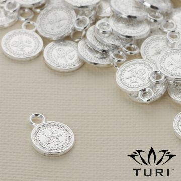 Zawieszka moneta ze wzorkiem w srebrnym kolorze 10.5mm