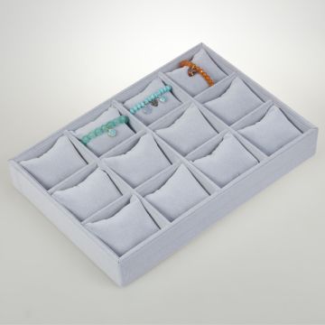 Ekspozytor welurowy z poduszkami 12 komorowy szary 5x35x25cm
