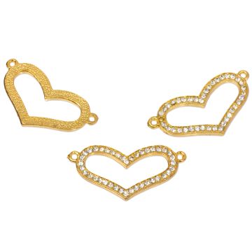 Serce w kolorze złota z kryształkami 37x19mm