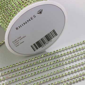Taśma z kryształkami kolor srebrny peridot 2mm