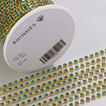 Taśma z kryształkami kolor złoty blue zircon 3mm
