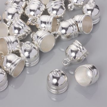 Końcówki do rzemieni i sznurków beczułki w srebrnym kolorze 15.5mm