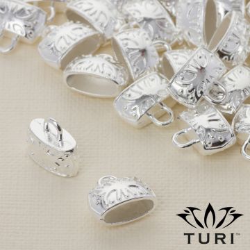 Końcówka do rzemieni ze wzorkiem w srebrnym kolorze 11x4.5mm