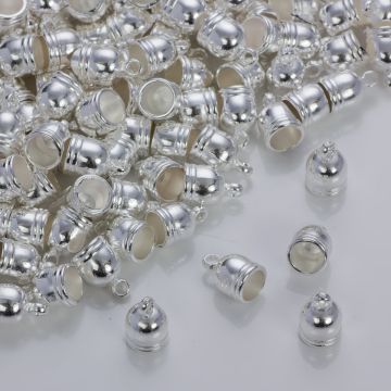 Końcówki do rzemieni i sznurków beczułki w srebrnym kolorze 6mm