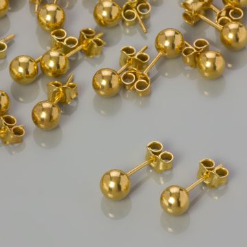 Srebrne kolczyki kulki z barankami, próba 925 pozłacane  6mm