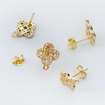 Srebrne bazy kolczyków koniczyna marokańska z cyrkoniami z podwieszeniem AG925 pozłacane 12,5mm